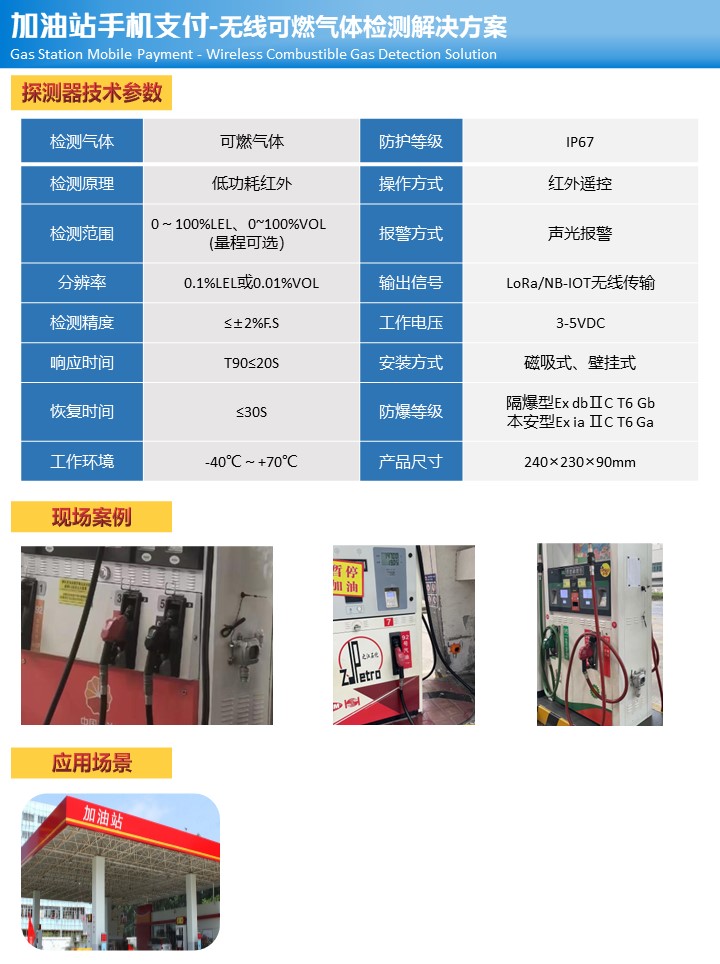 加油站可燃氣體探測器技術參數